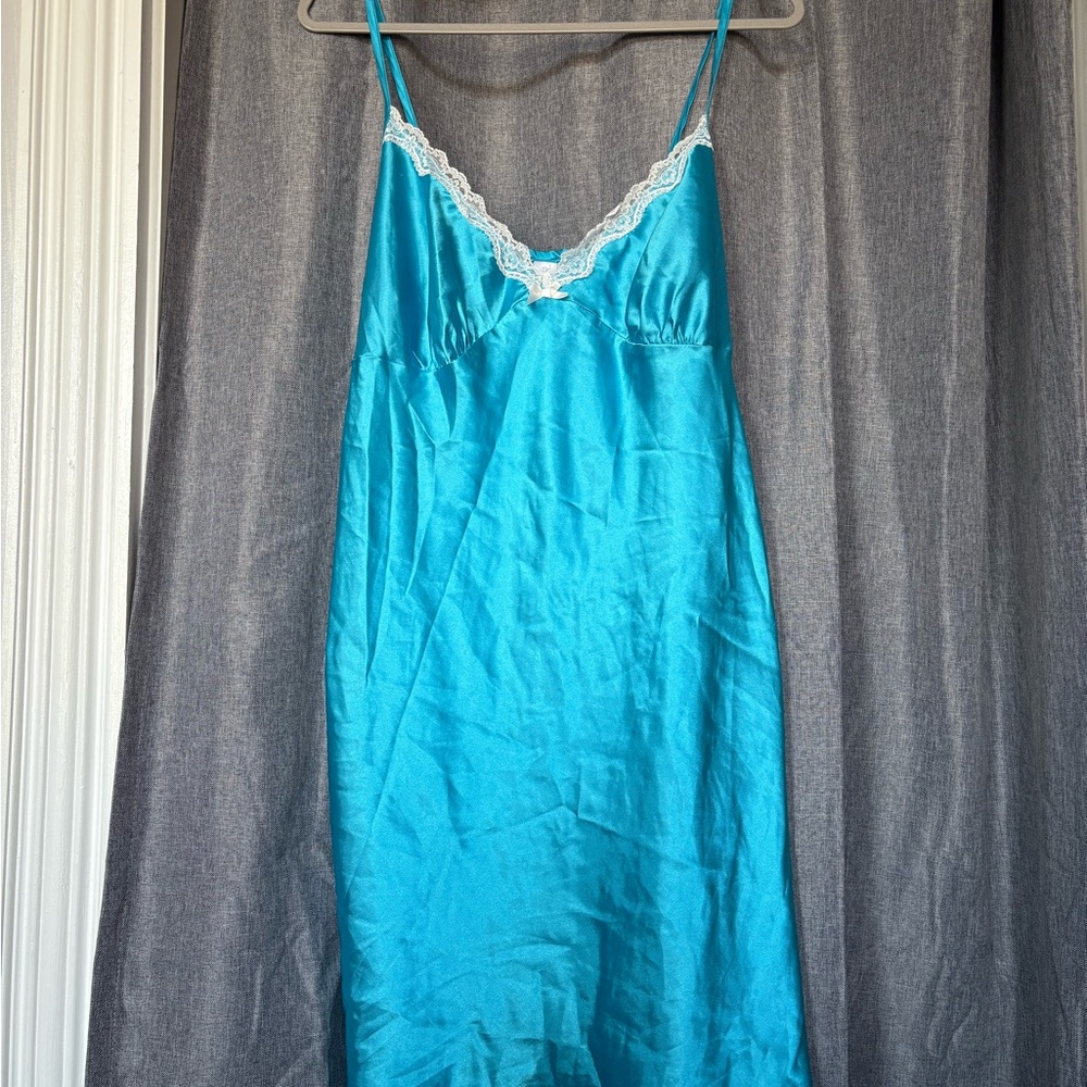 Silky Blue Nightgown with Lace Trim